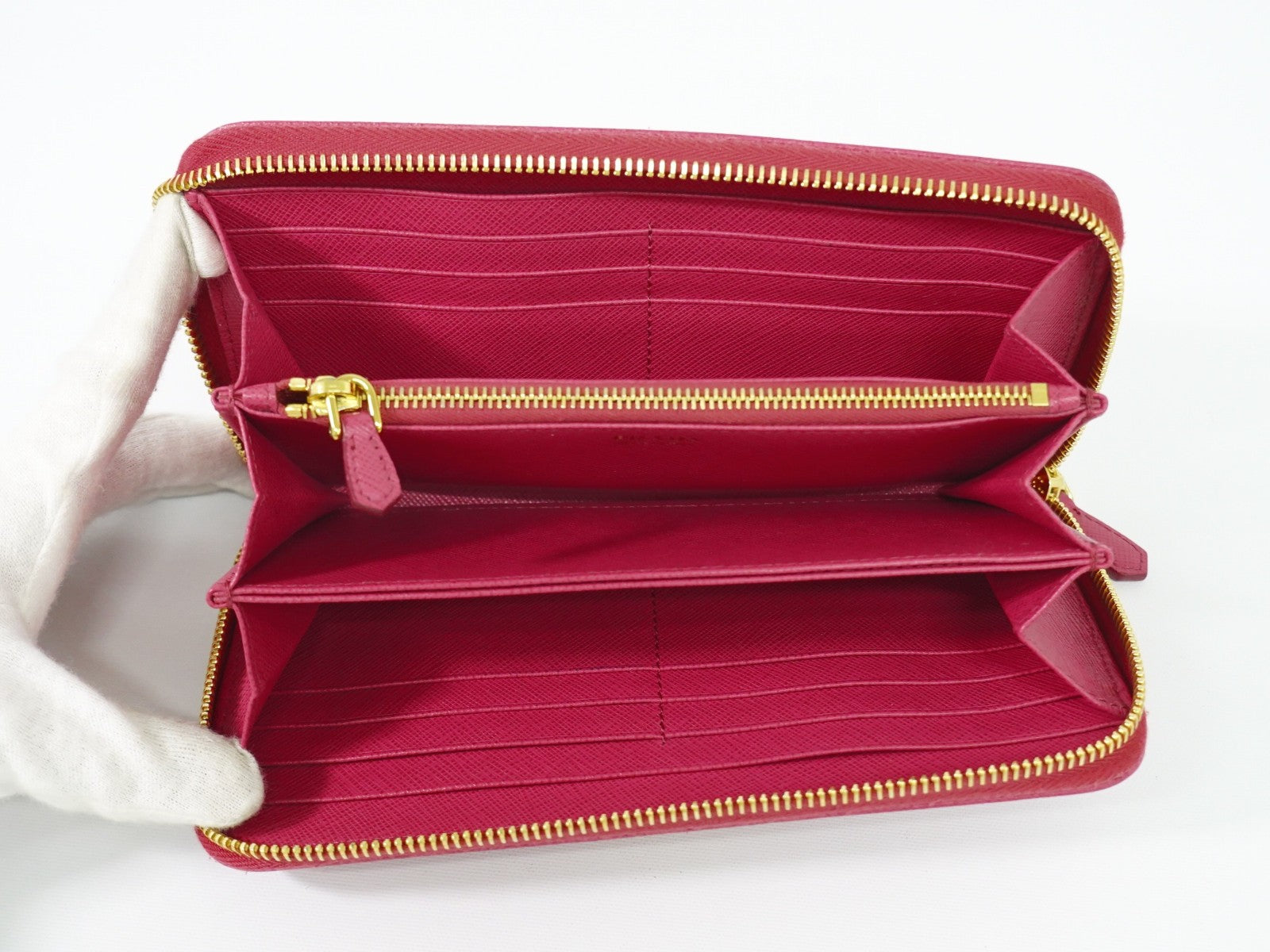 Prada Zip Around Tab Saffiano Leather Pink Leather Wallets Accessory (Pre-Owned)