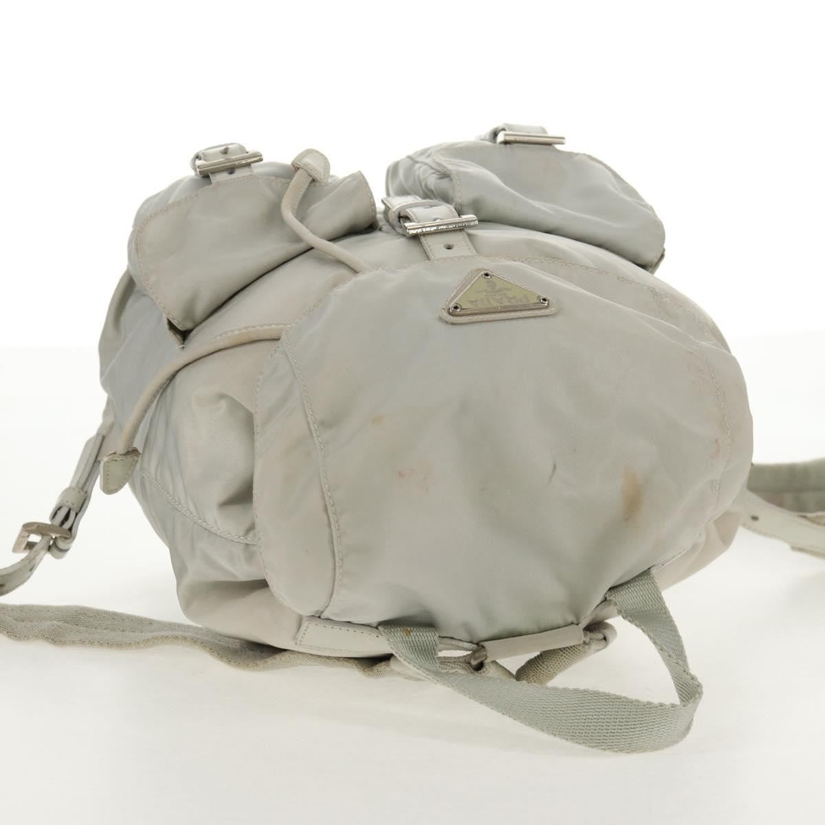 Prada Double Pocket Backpack Chain Shoulder Re-Nylon Gray Nylon Backpack Bag (Pre-Owned)