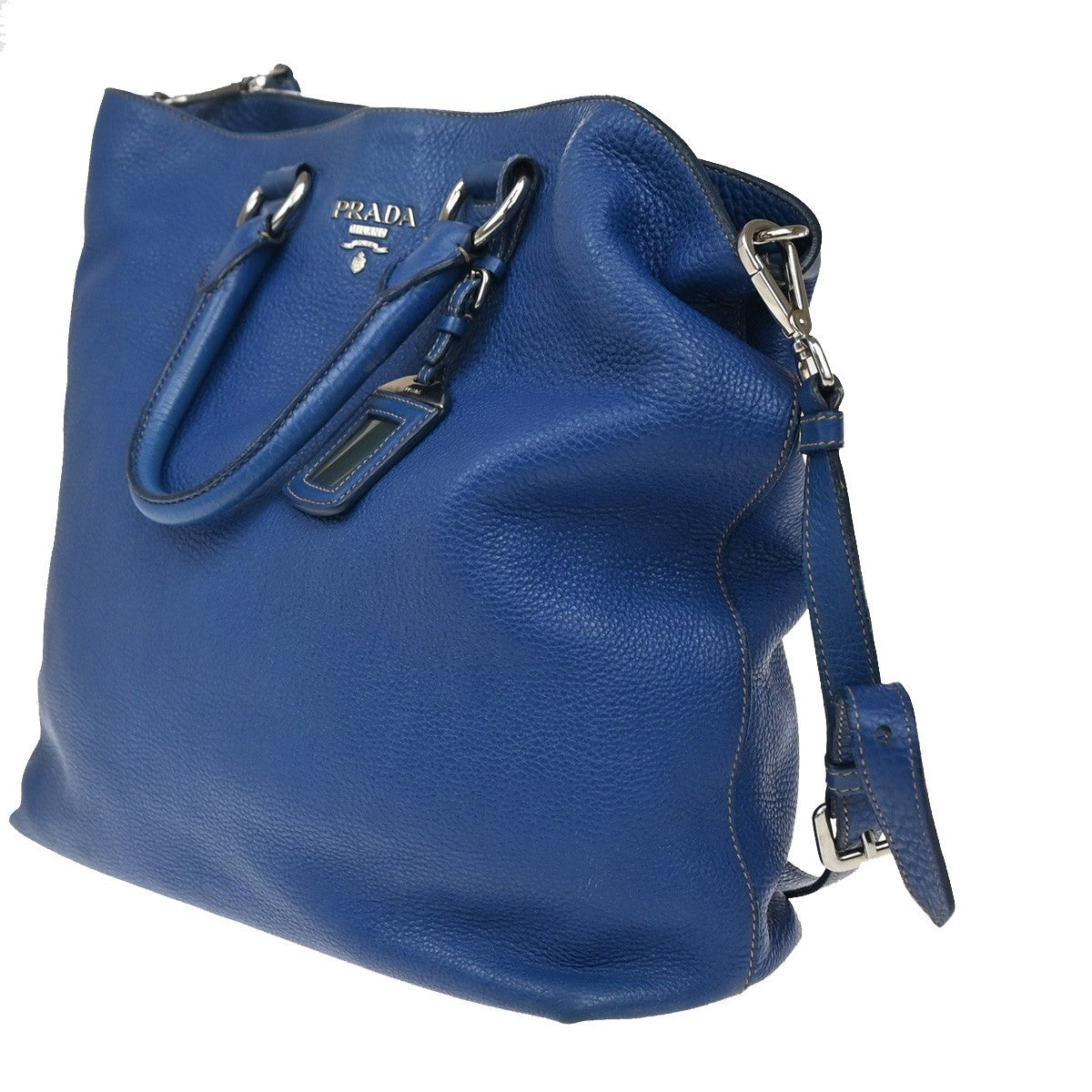 Prada Vintage Tote Leather Blue Leather Tote Bag Bag (Pre-Owned)