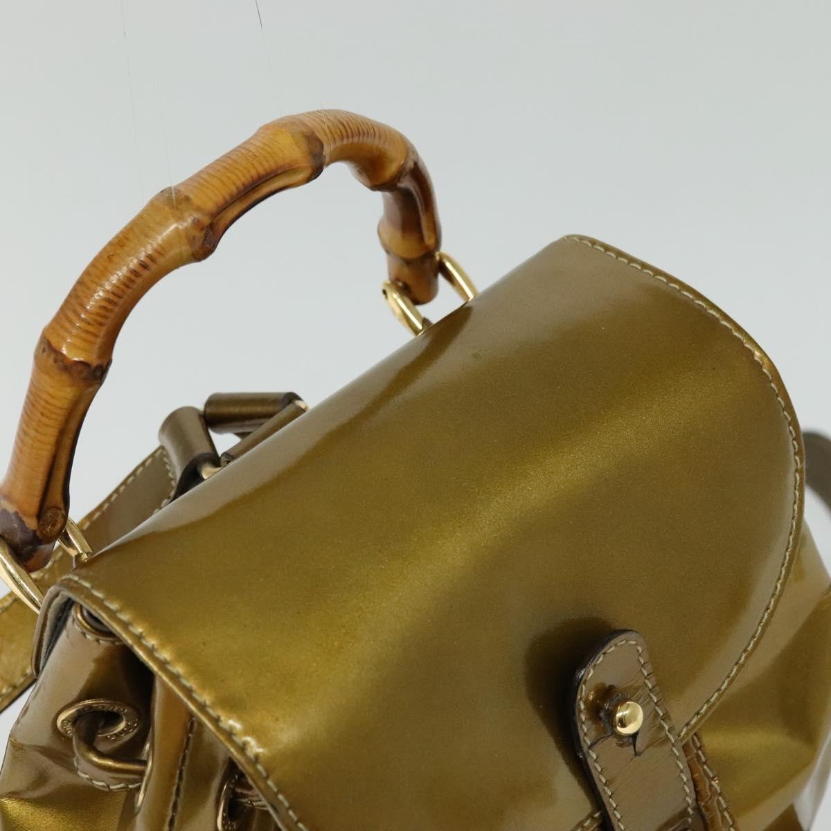 Gucci Vintage Bamboo Patent Gold Patent_Leather Backpack Bag (Pre-Owned)