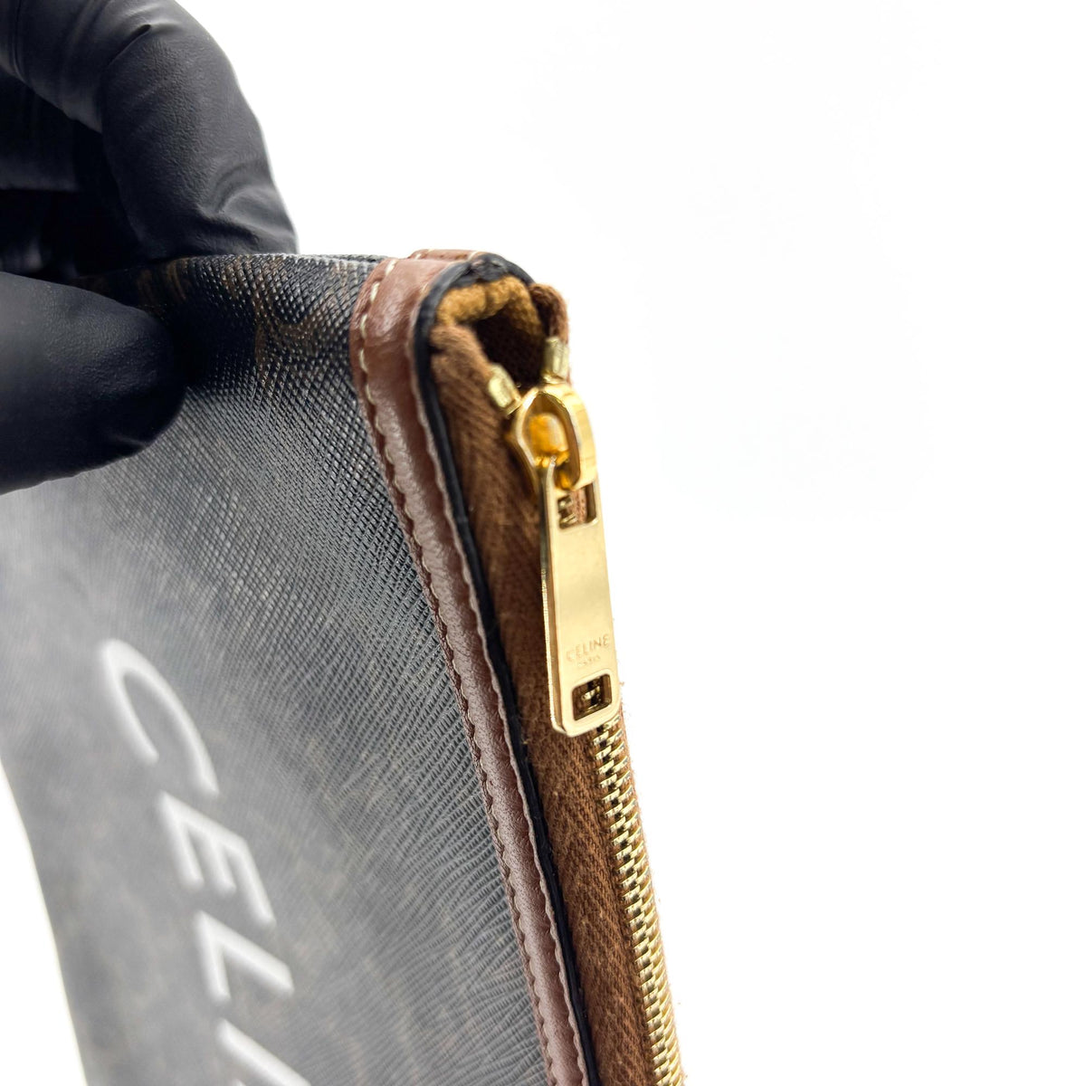 Celine Zip Triomphe Coated Canvas Black Canvas Clutche & Pouche Bag (Pre-Owned)