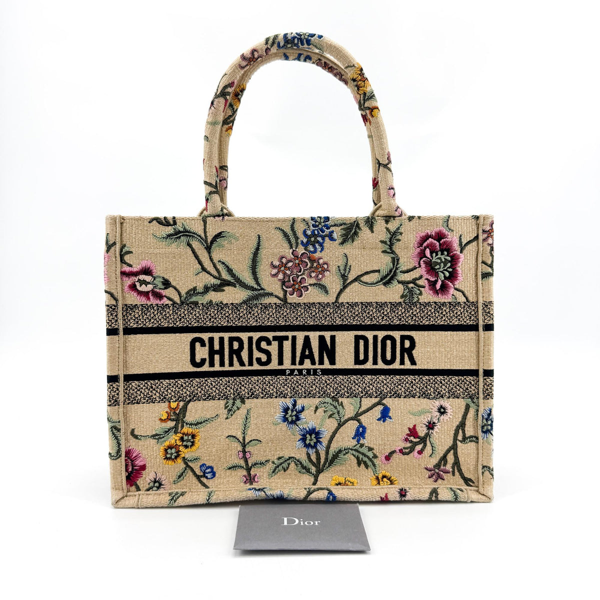 Christian Dior Book Embroidered Canvas Beige Canvas Tote Bag Bag (Pre-Owned)