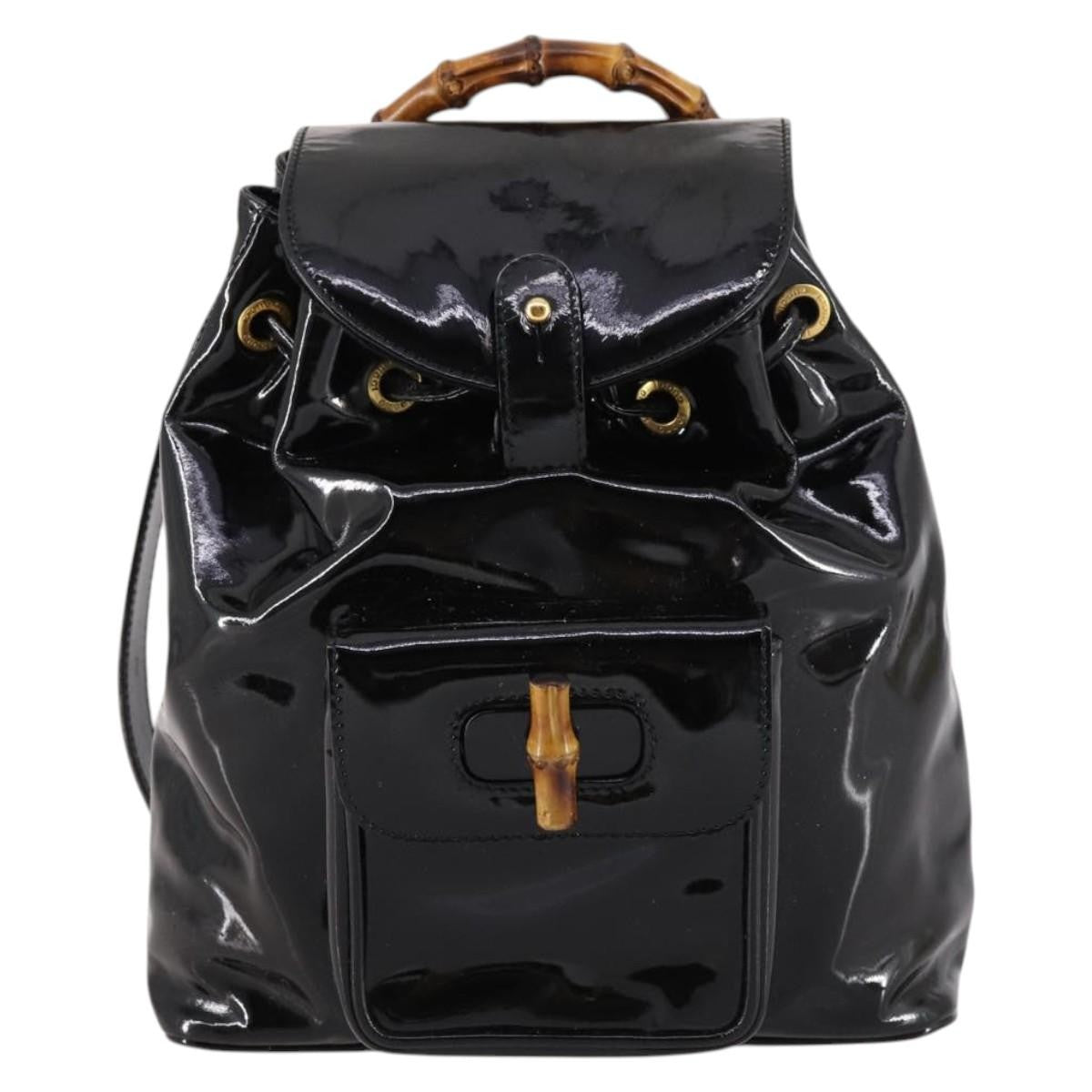 Gucci Vintage Bamboo Patent Black Patent_Leather Backpack Bag (Pre-Owned)
