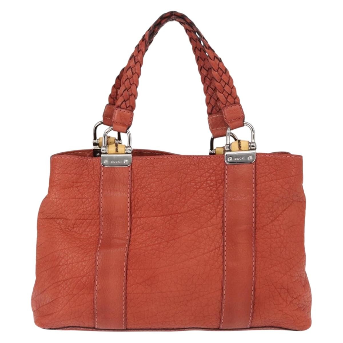 Gucci Vintage Bamboo Handle Leather Red Leather Handbag (Pre-Owned)