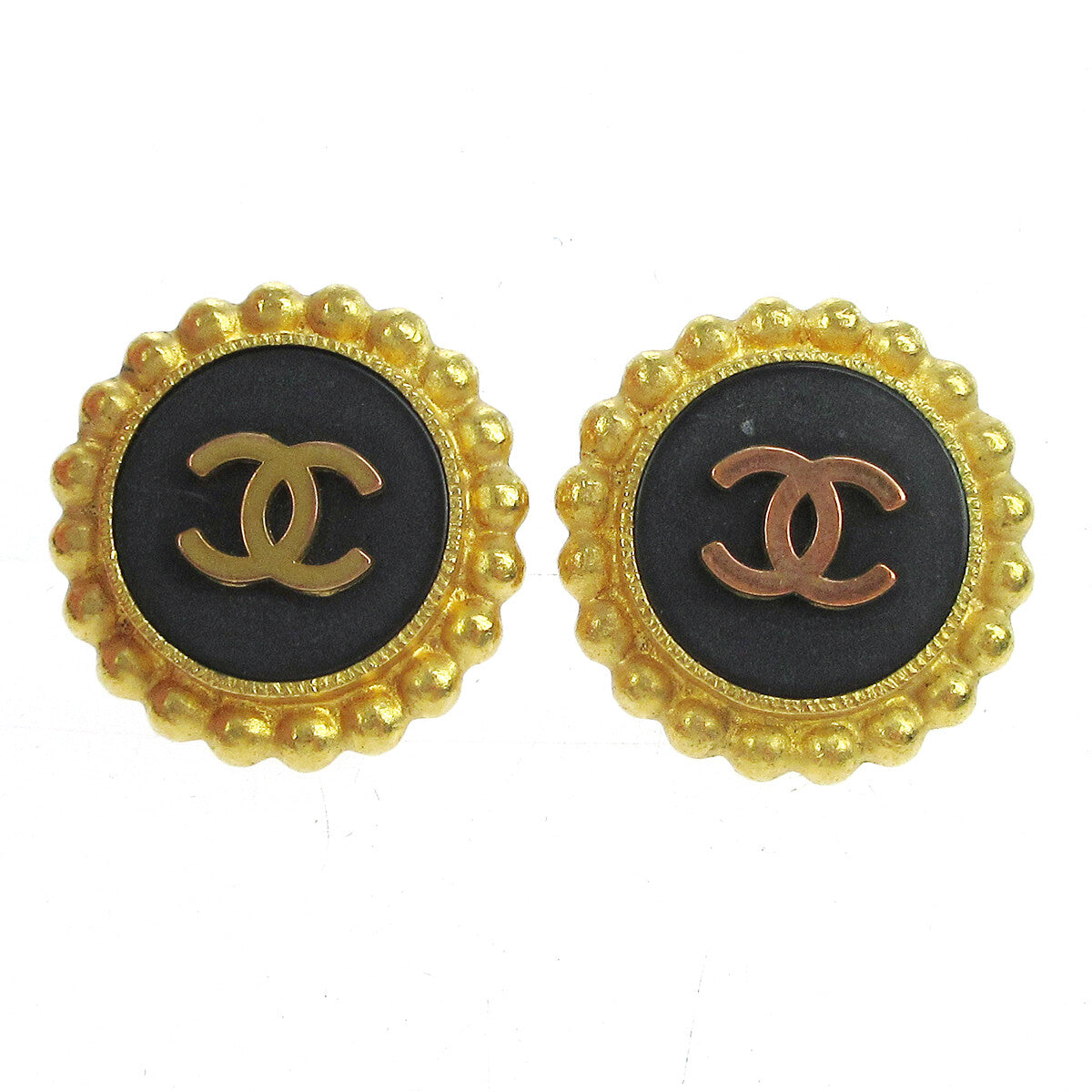 Chanel Cc Round Metal Gold Gold_Plated Earrings Jewelry (Pre-Owned)