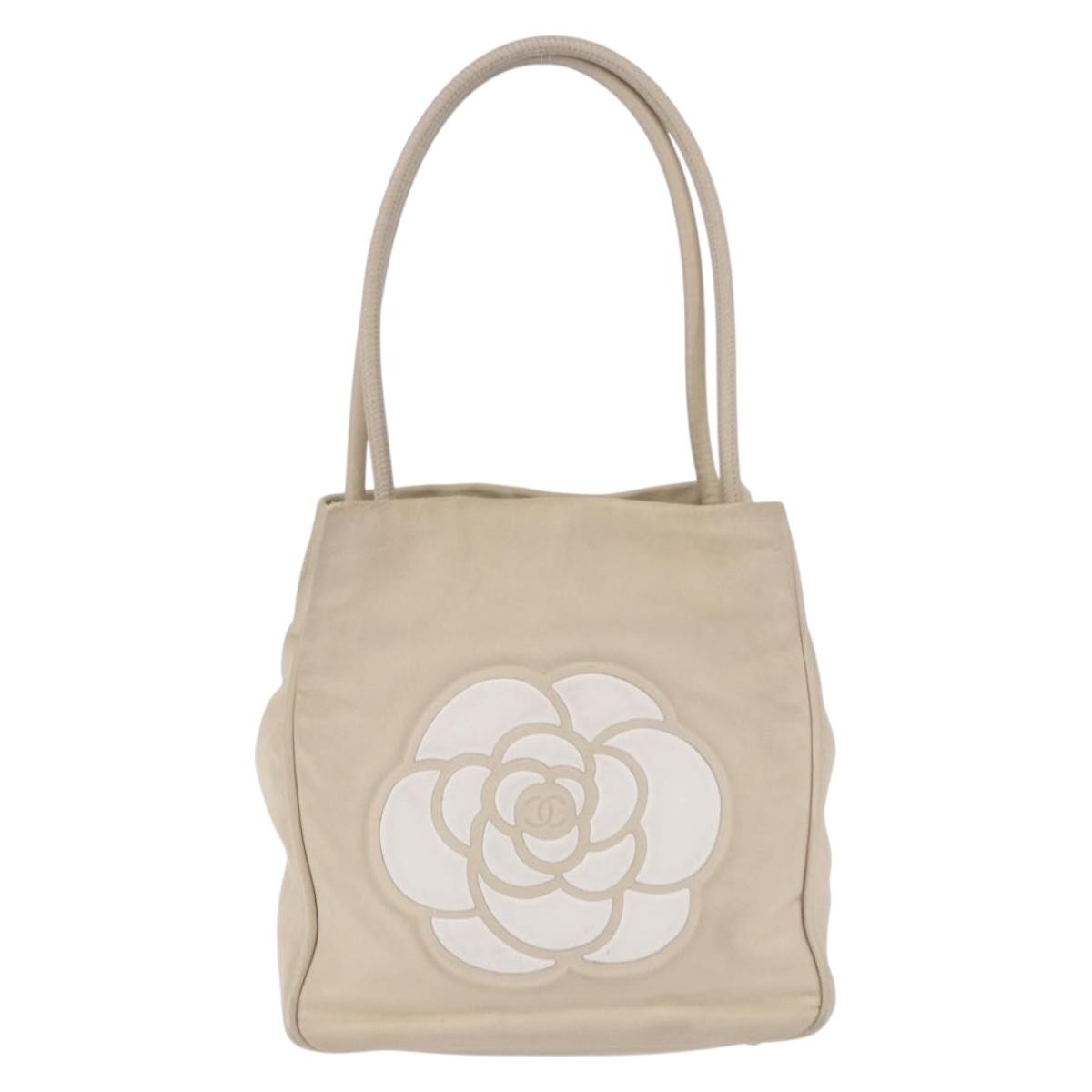 Chanel Camellia Lambskin Beige Leather Tote Bag Bag (Pre-Owned)