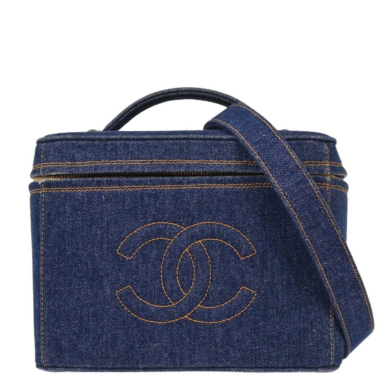 Chanel Vintage Vanity Case Printed Denim Blue Denim_Jeans Clutche & Pouche Bag (Pre-Owned)