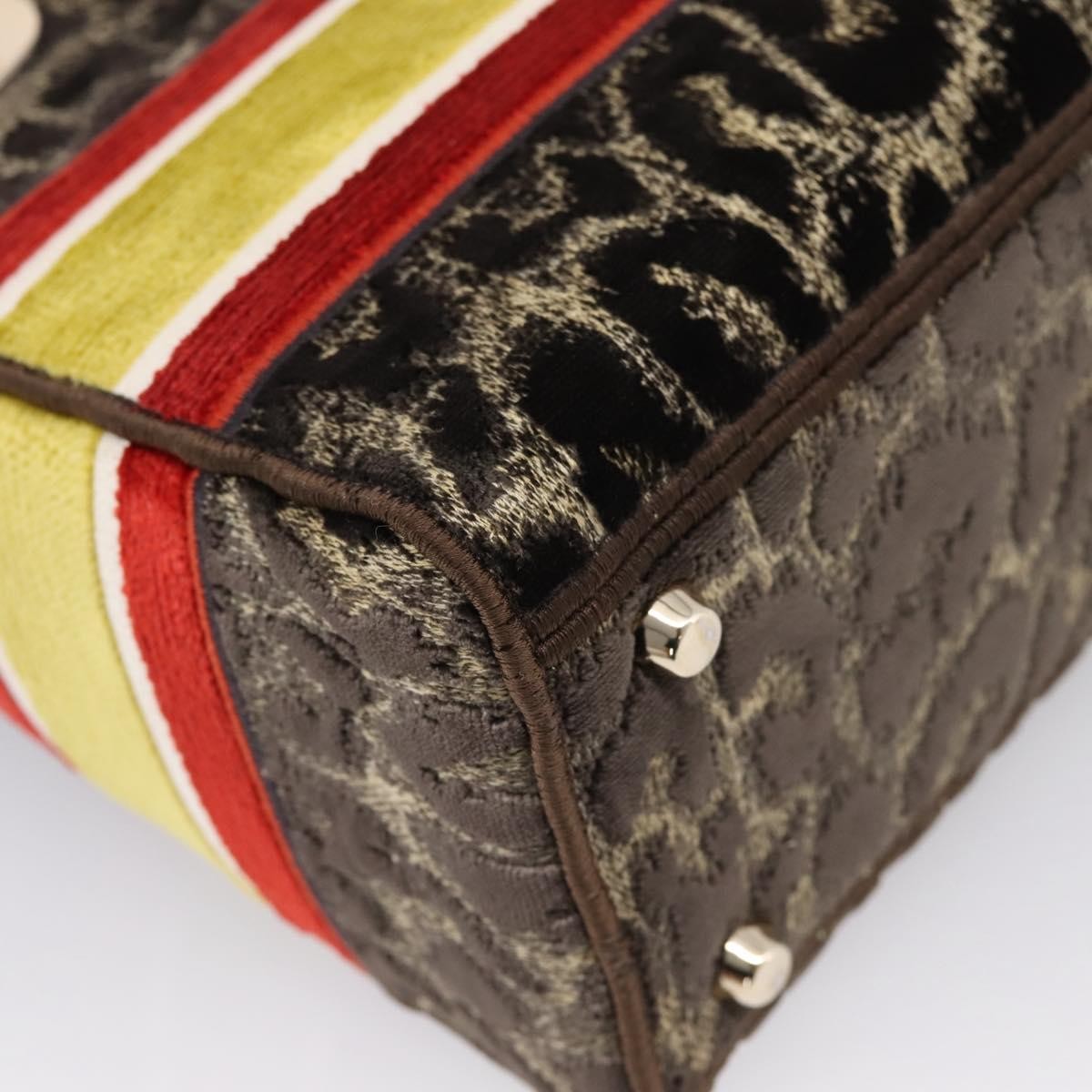 Christian Dior Lady D-Lite Mizza Embroidered Velvet Brown Velvet Handbag (Pre-Owned)