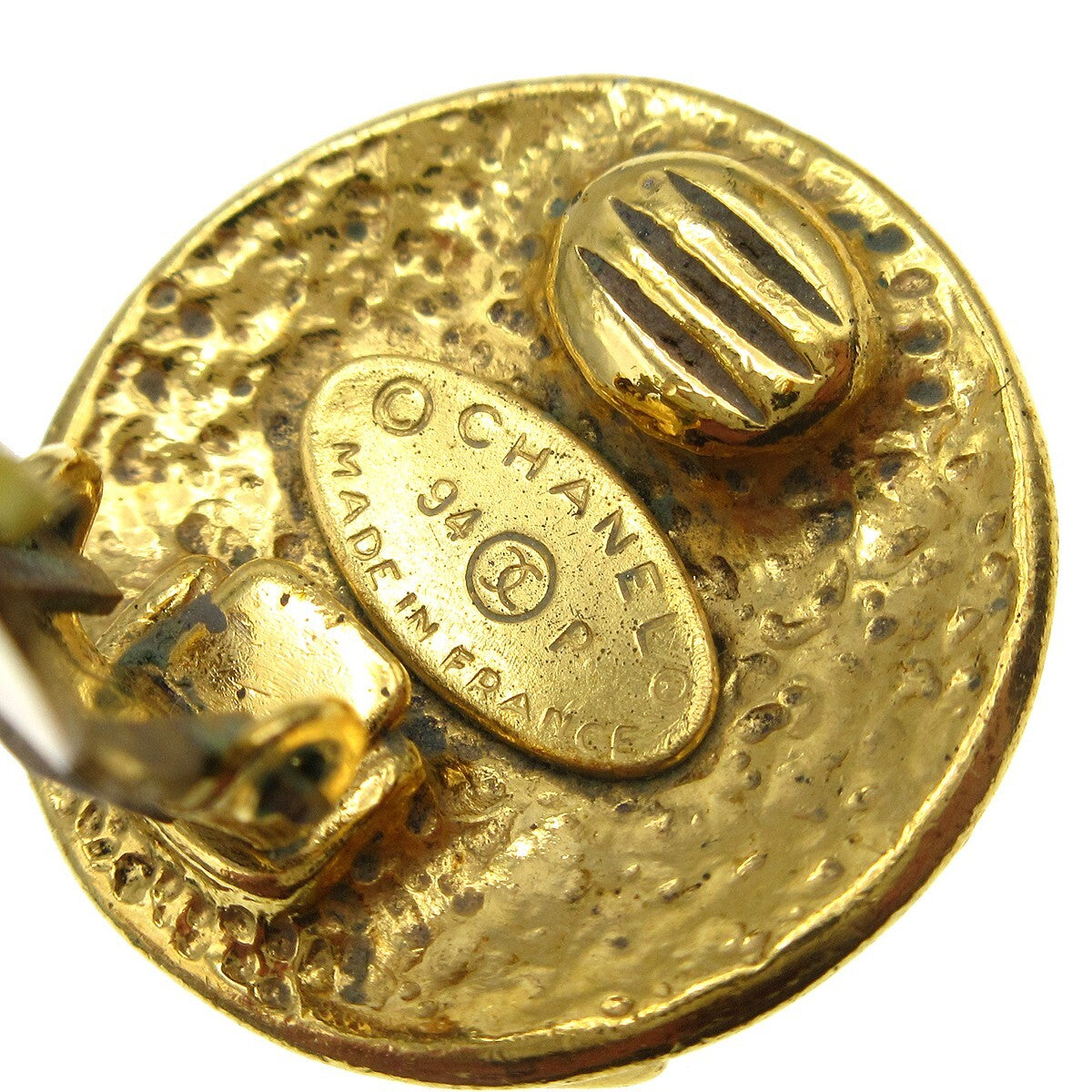 Chanel Cc Button Clip-On Metal Gold Gold_Plated Earrings Jewelry (Pre-Owned)