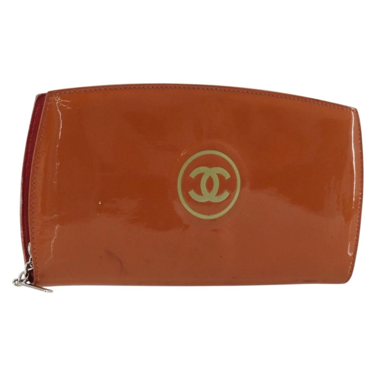 Chanel Cc Logo Zip Around Patent Orange Patent_Leather Wallets Accessory (Pre-Owned)