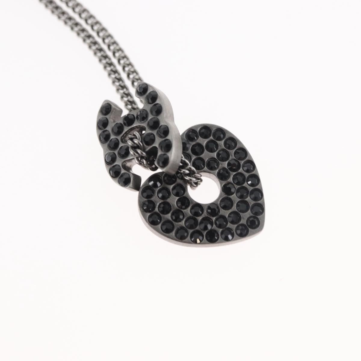 Chanel Coco Long Metal With Faux Pearls And Crystals Black Metal Necklace Jewelry (Pre-Owned)