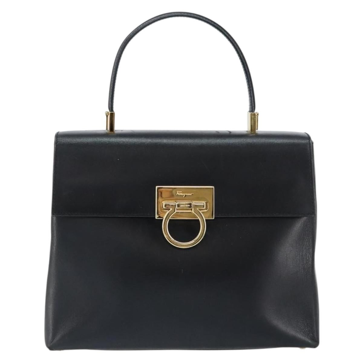 Salvatore Ferragamo Gancini Convertible Top Handle Leather Black Leather Handbag (Pre-Owned)