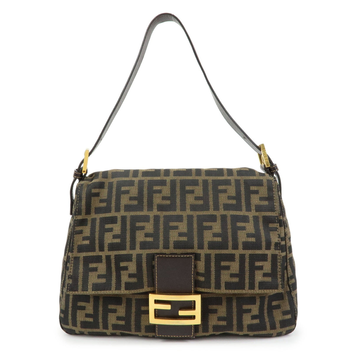 Fendi Round Flap Baguette Zucca Canvas Brown Canvas Shoulder Bag Bag (Pre-Owned)