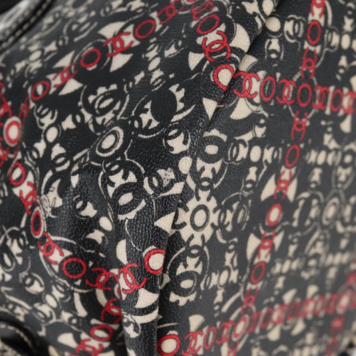 Chanel Optic Coco Bowler Printed Coated Canvas With Caviar Black Canvas Handbag (Pre-Owned)