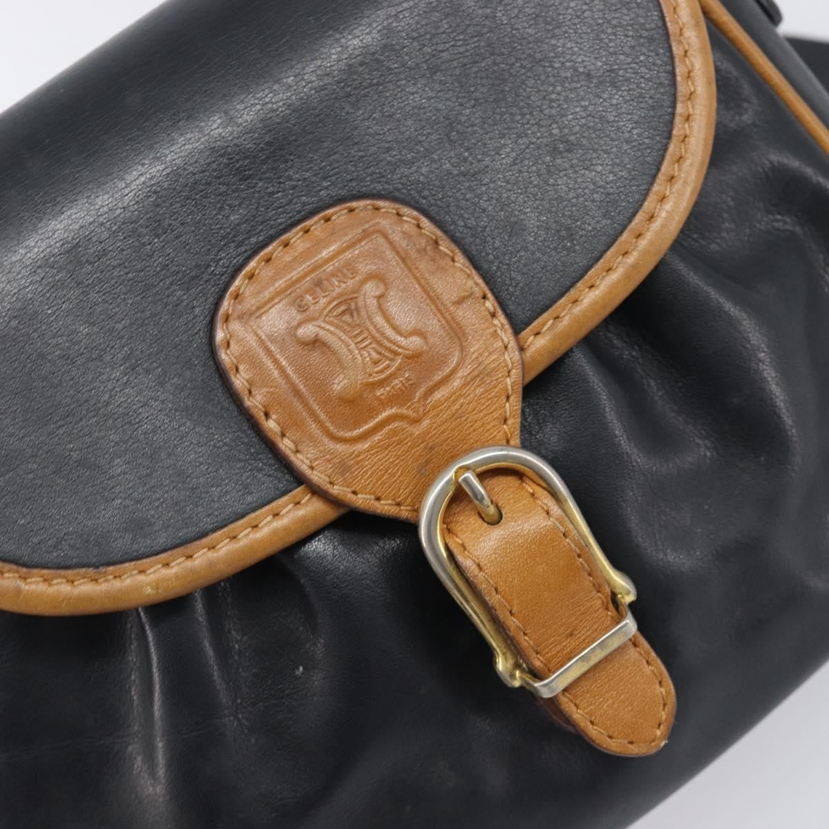Celine Flap Shoulder Leather Black Leather Shoulder Bag Bag (Pre-Owned)