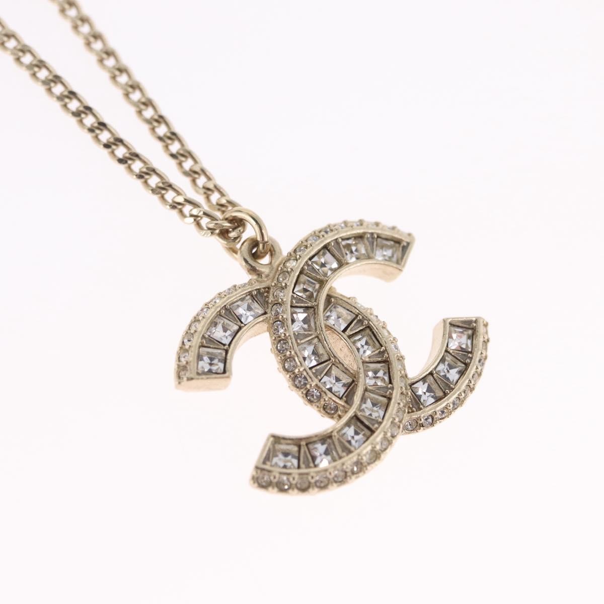 Chanel Multi-Logo Engraved Cc Pendant Metal With Crystals Gold Metal Necklace Jewelry (Pre-Owned)