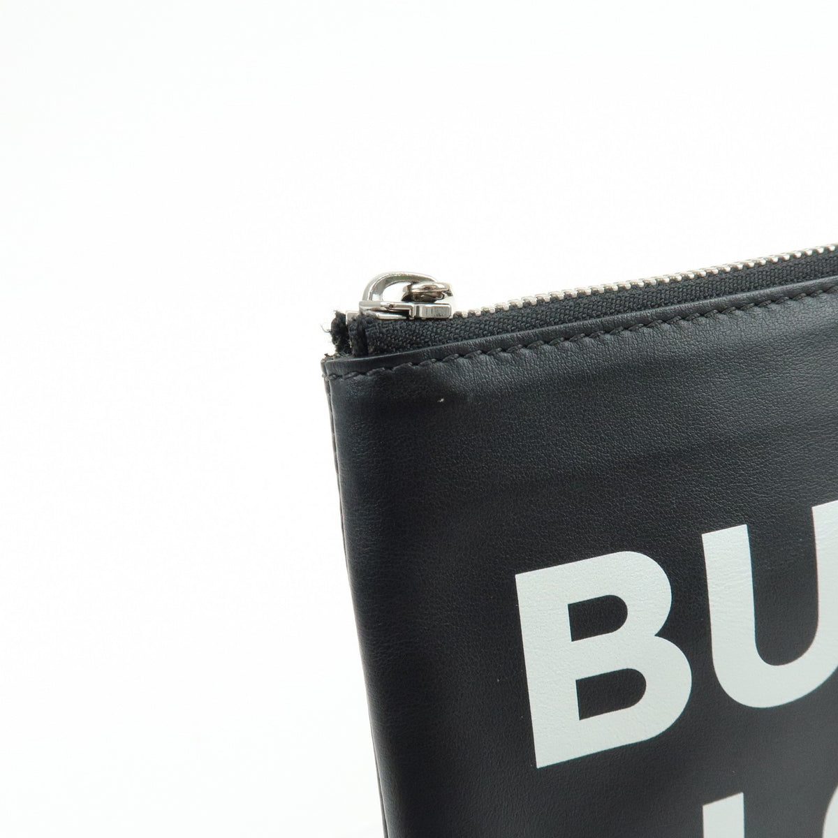 Burberry Logo Zip Printed Leather Black Leather Clutche & Pouche Bag (Pre-Owned)