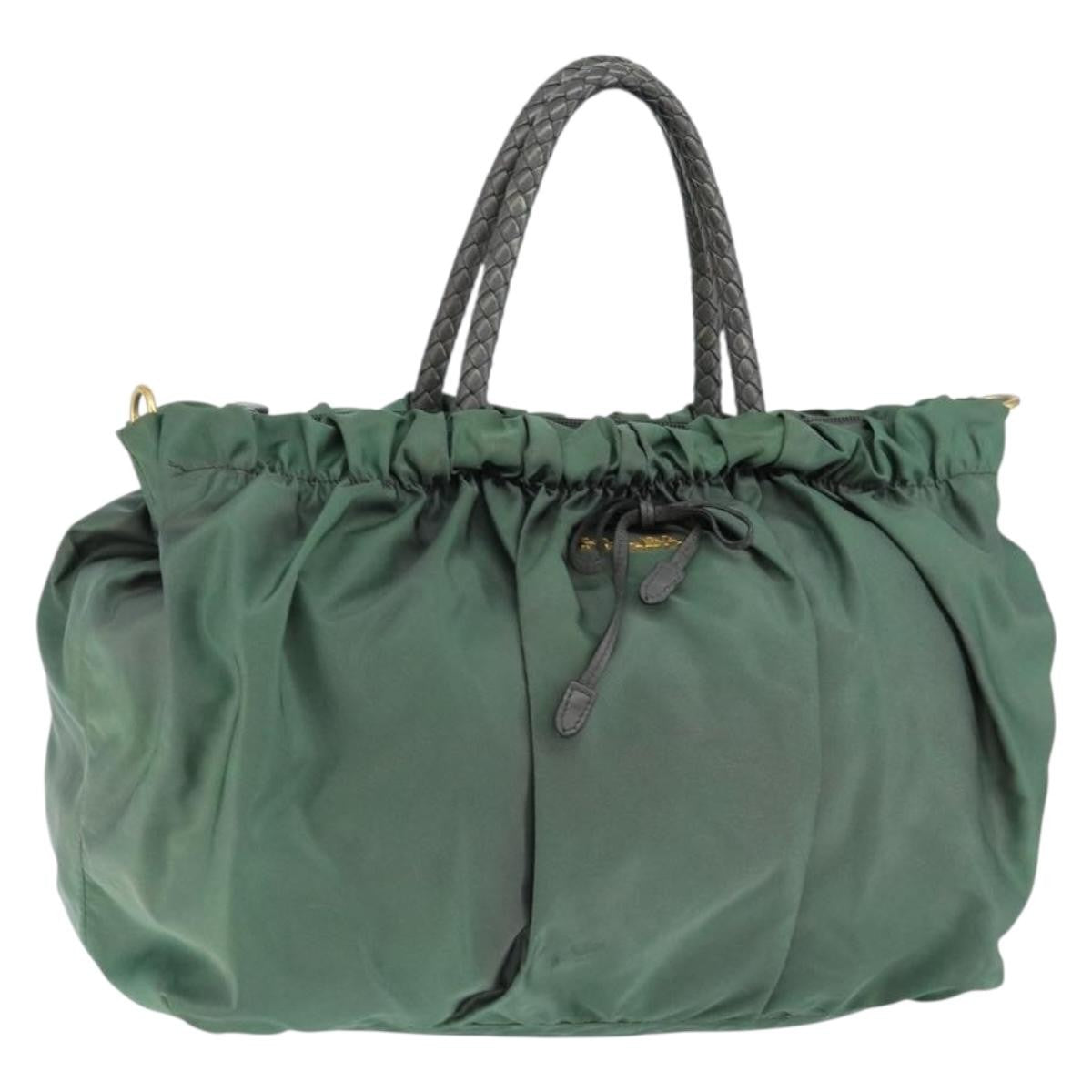 Prada Convertible Bow Tessuto Green Nylon Tote Bag Bag (Pre-Owned)