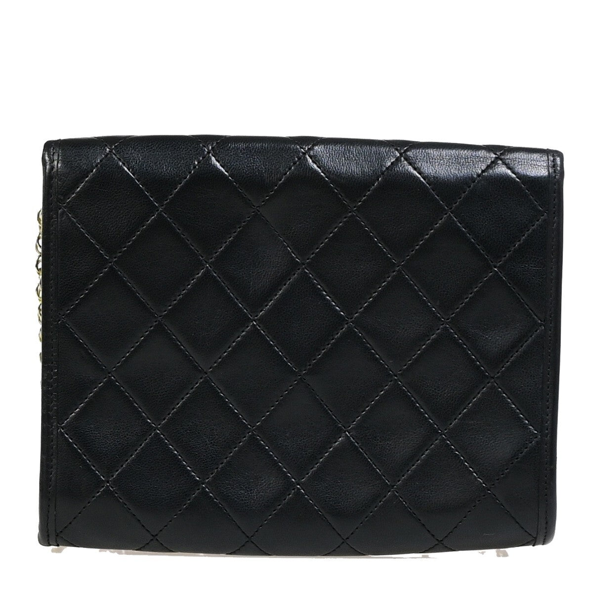 Chanel Vintage Round Flap Quilted Lambskin Black Leather Bag (Pre-Owned)