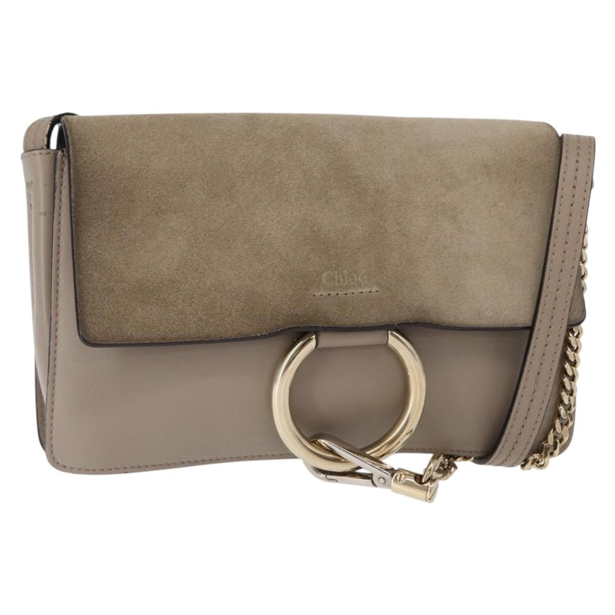 Chloe Faye Leather Beige Suede Shoulder Bag Bag (Pre-Owned)