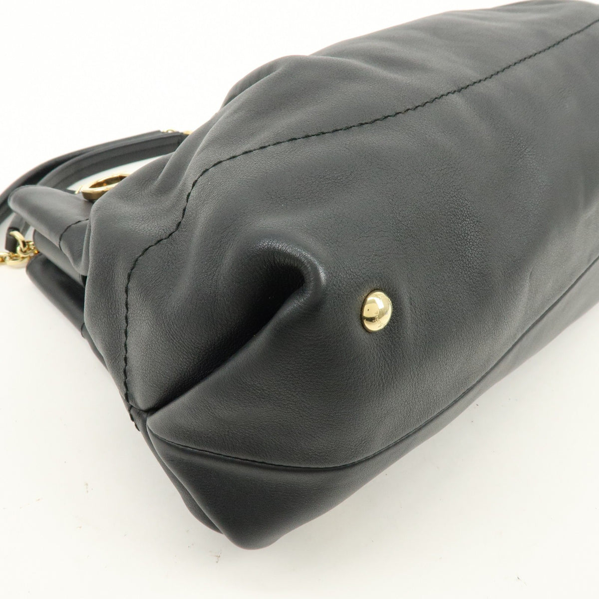 Salvatore Ferragamo W Chain Leather Black Leather Tote Bag Bag (Pre-Owned)