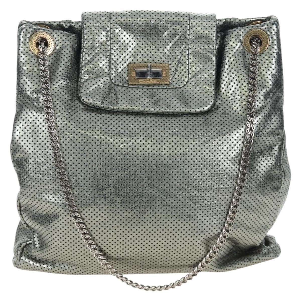 Chanel Drill Perforated Leather Silver Leather Tote Bag Bag (Pre-Owned)