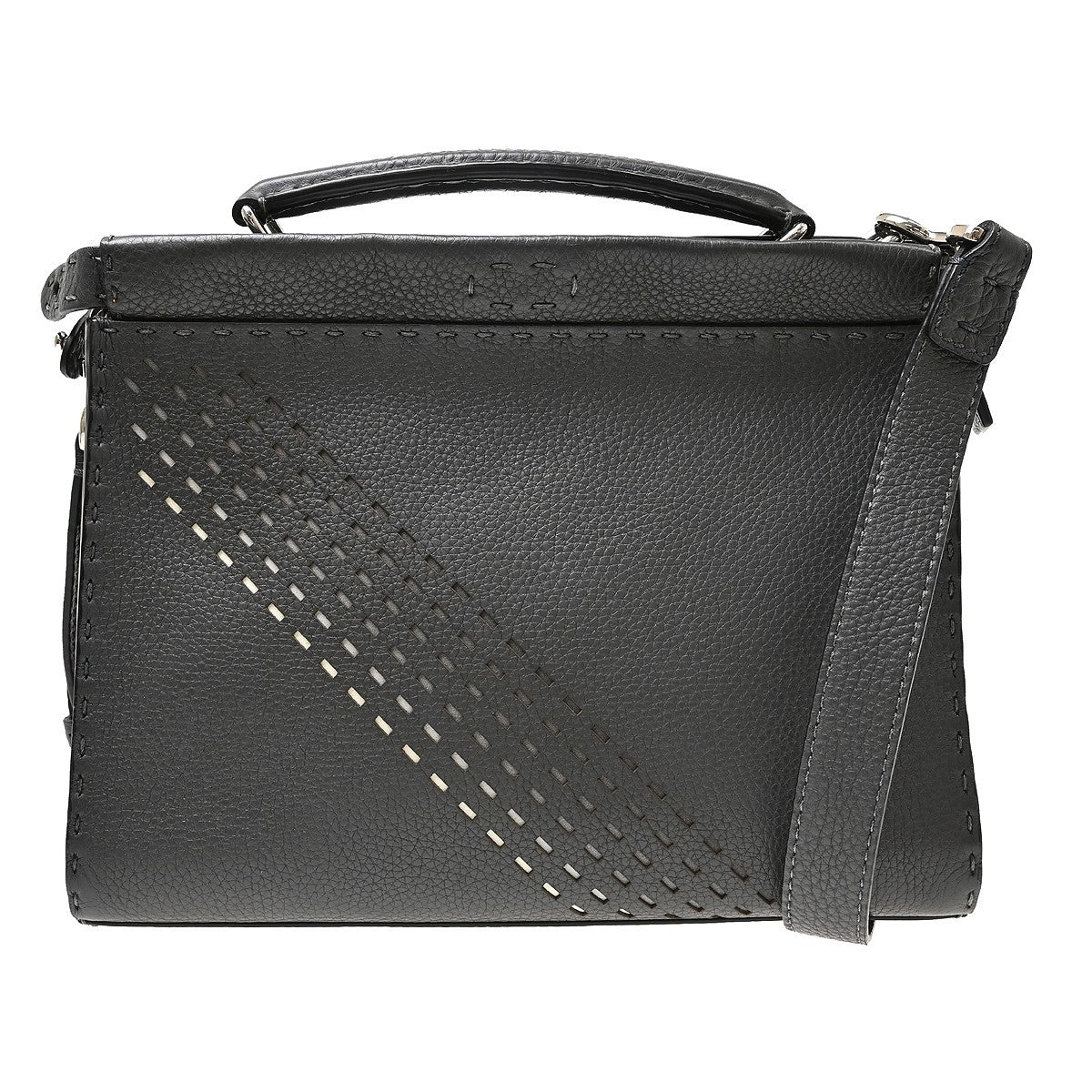Fendi Peekaboo Fit Leather With Zucca Embossed Leather Black Leather Handbag (Pre-Owned)