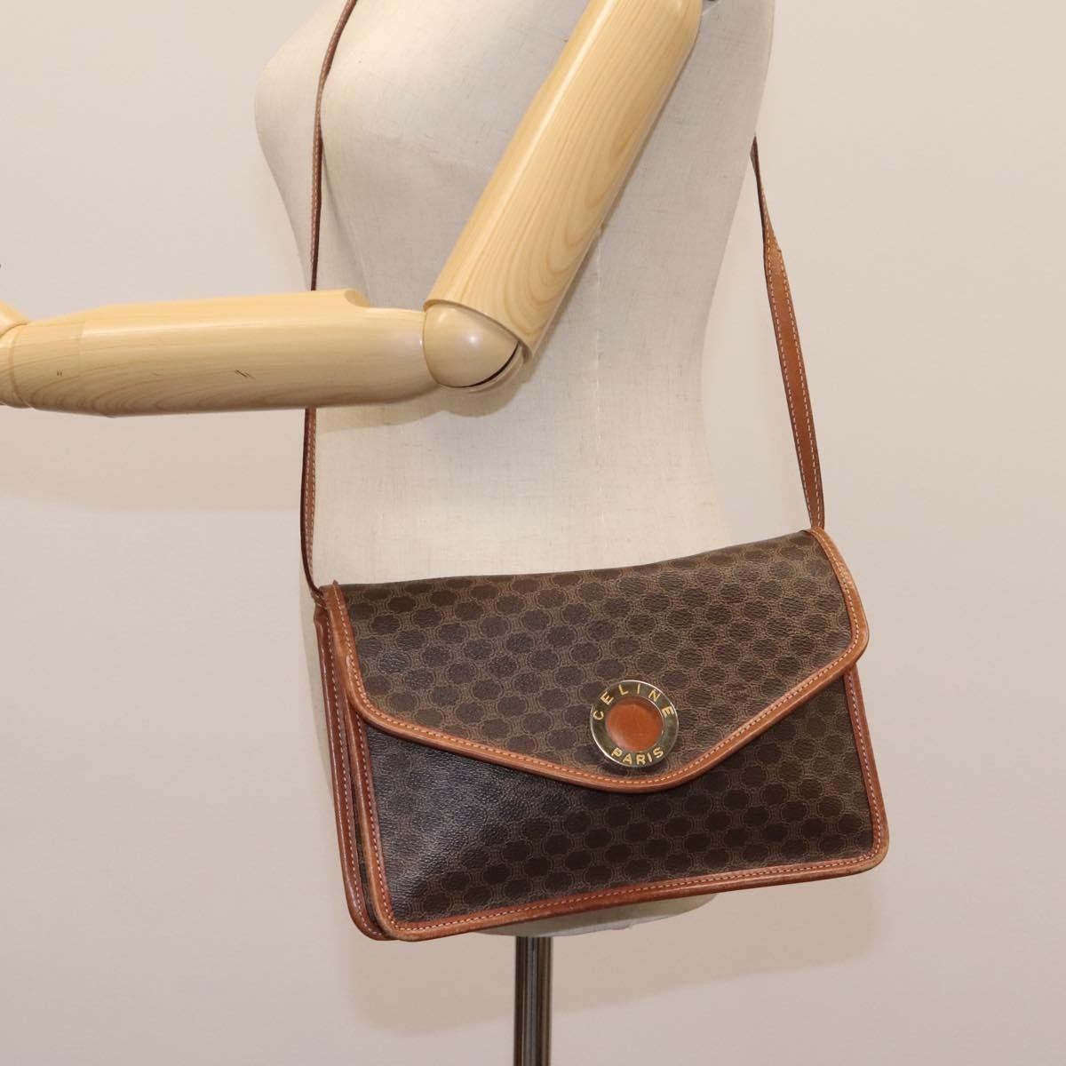 Celine Vintage Macadam Circle Logo Canvas And Leather Brown Canvas Shoulder Bag Bag (Pre-Owned)