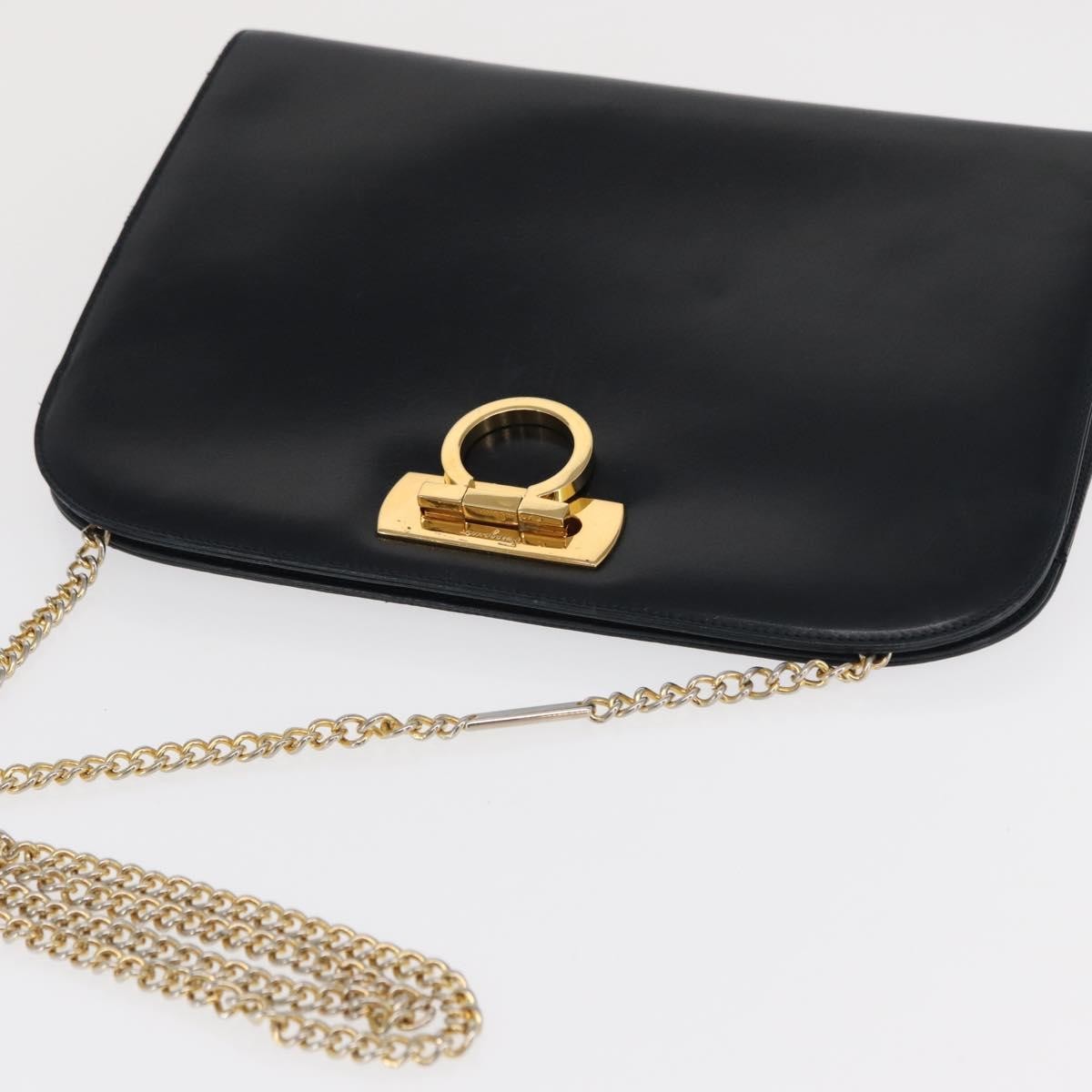 Salvatore Ferragamo Vintage Gancini Chain Leather Navy Leather Shoulder Bag Bag (Pre-Owned)