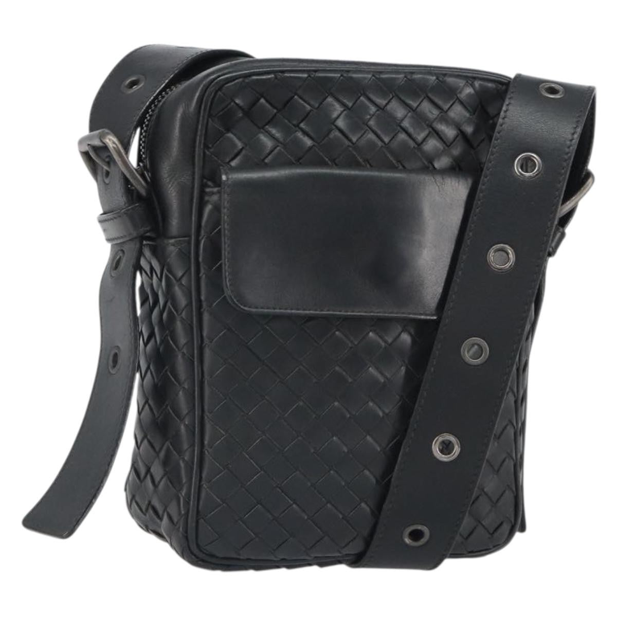 Bottega Veneta 76 Shoulder Intrecciato Goatskin Black Leather Shoulder Bag Bag (Pre-Owned)