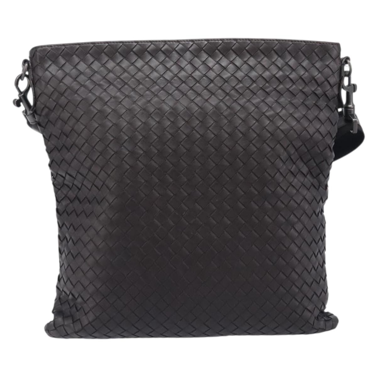 Bottega Veneta Flat Messenger Intrecciato Nappa Black Leather Handbag (Pre-Owned)