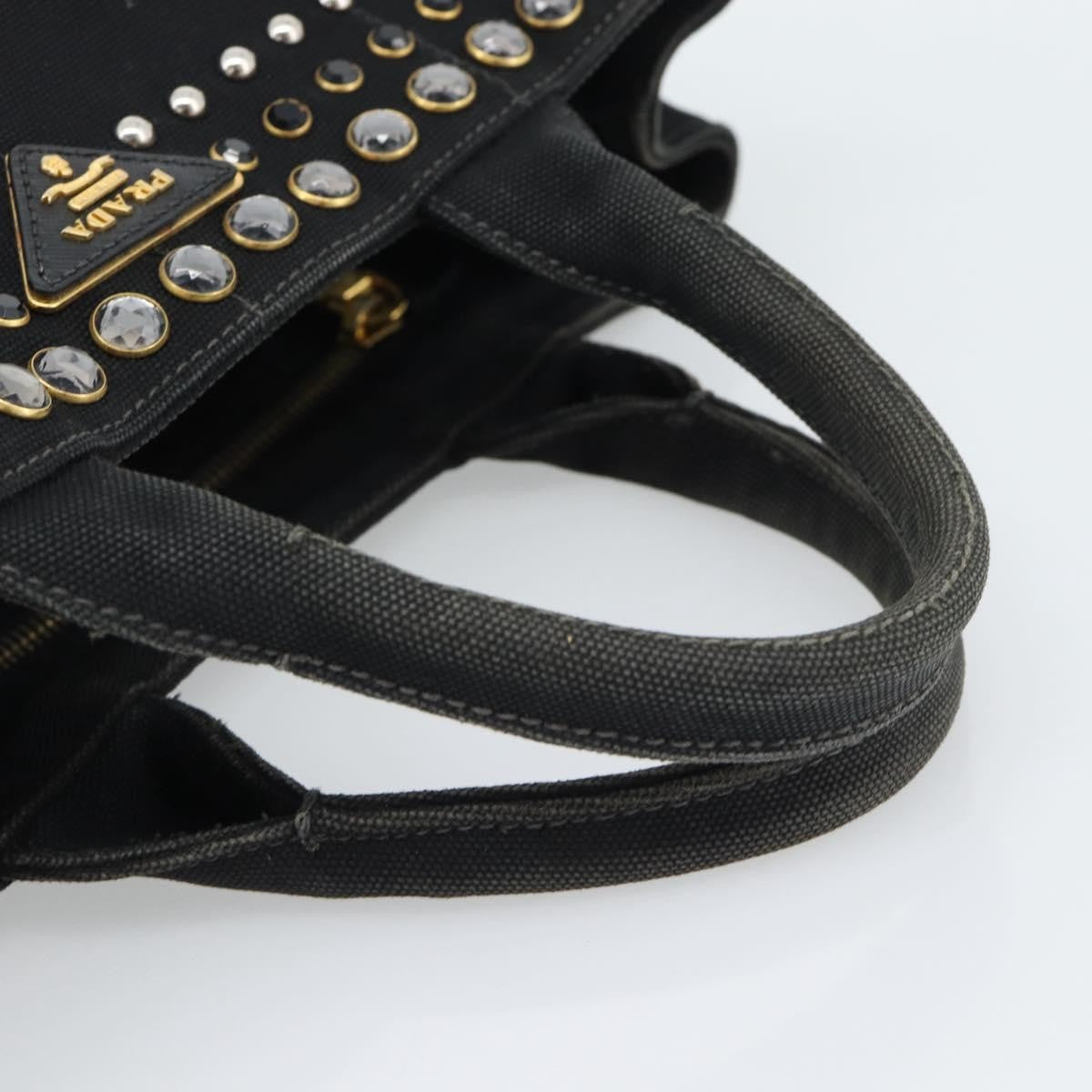 Prada Canapa Convertible Tote Rhinestone Embellished Canvas Black Canvas Handbag (Pre-Owned)