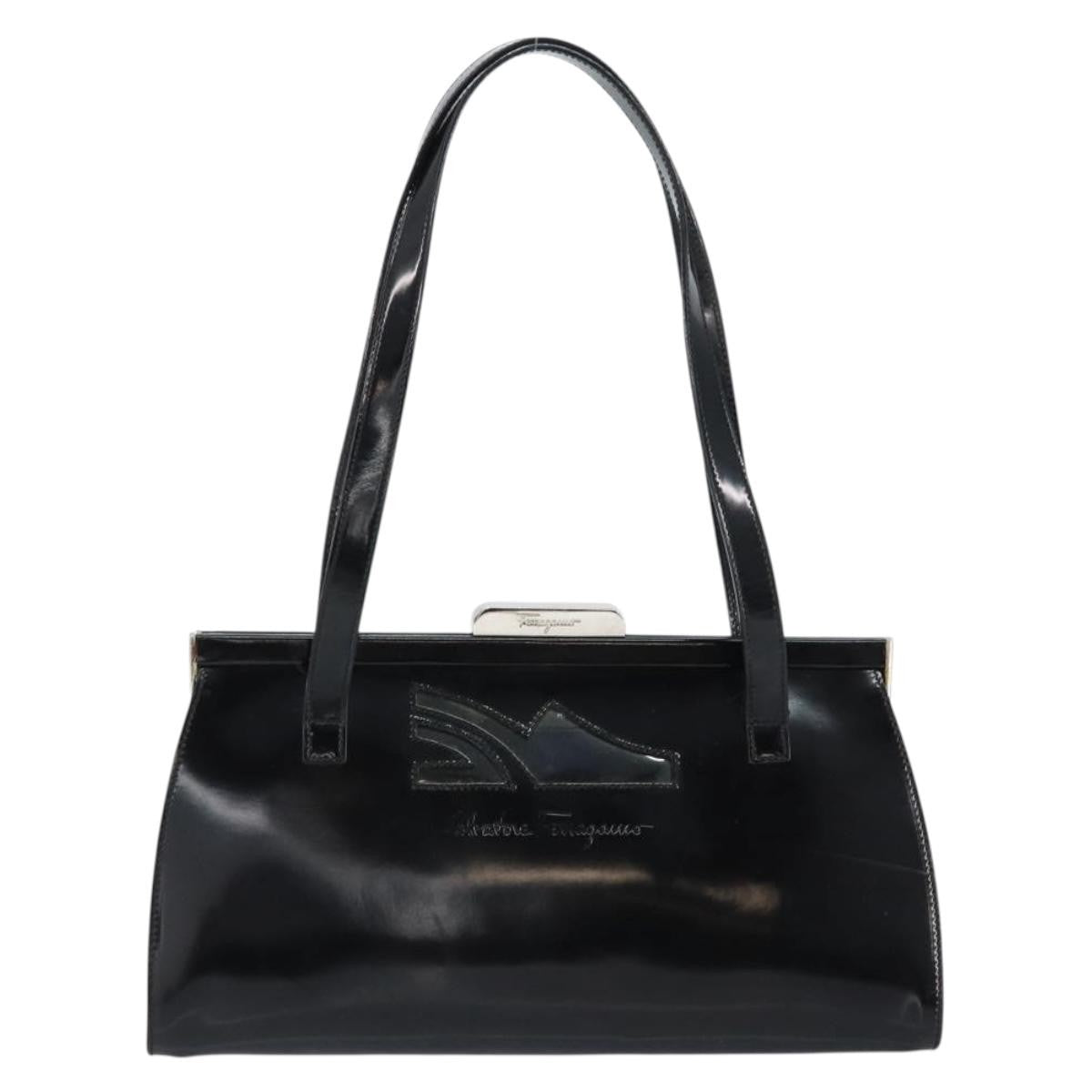 Salvatore Ferragamo Vintage Patent Leather Black Patent_Leather Tote Bag Bag (Pre-Owned)