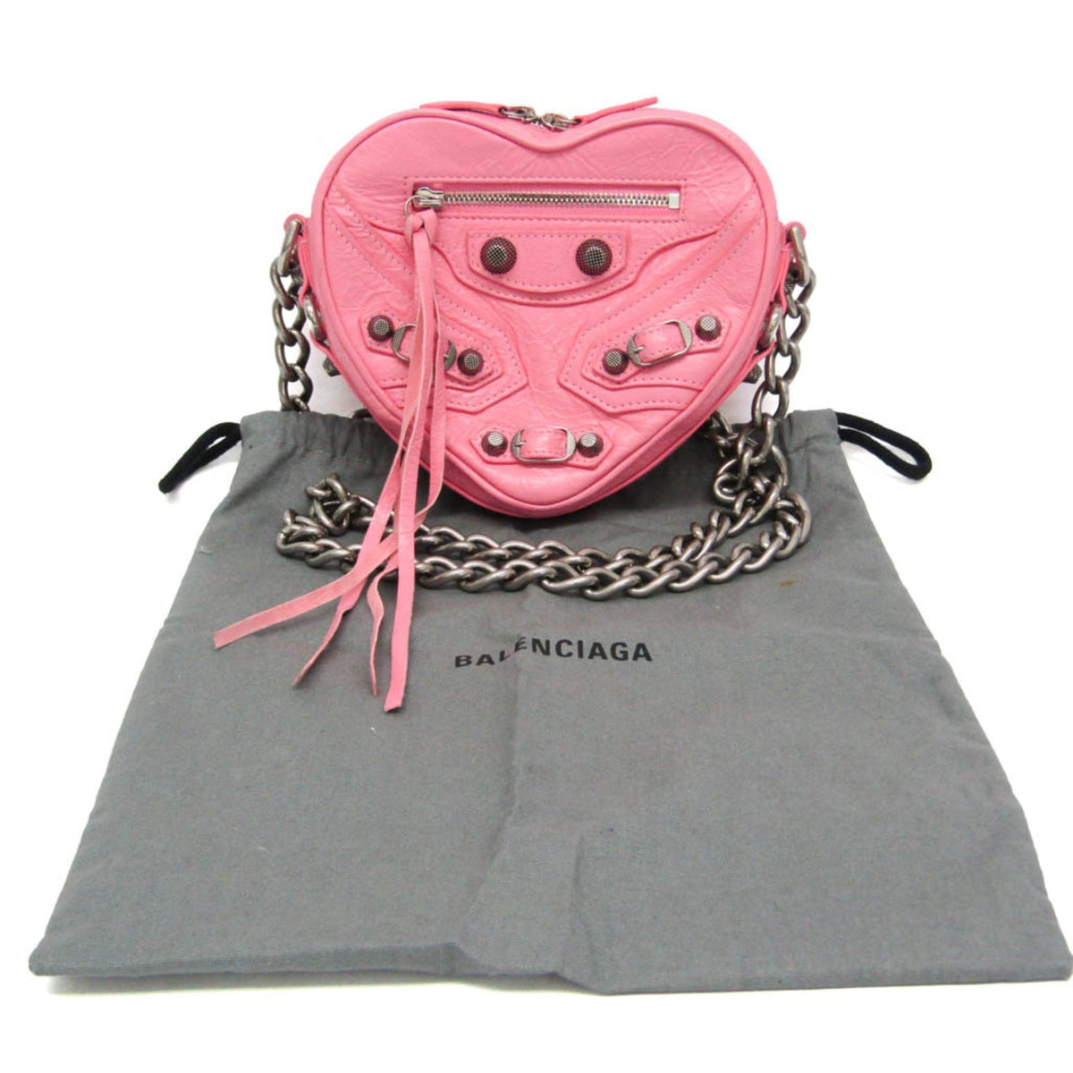 Balenciaga Le Cagole Giant Studs Heart Chain Leather Pink Leather Handbag (Pre-Owned)