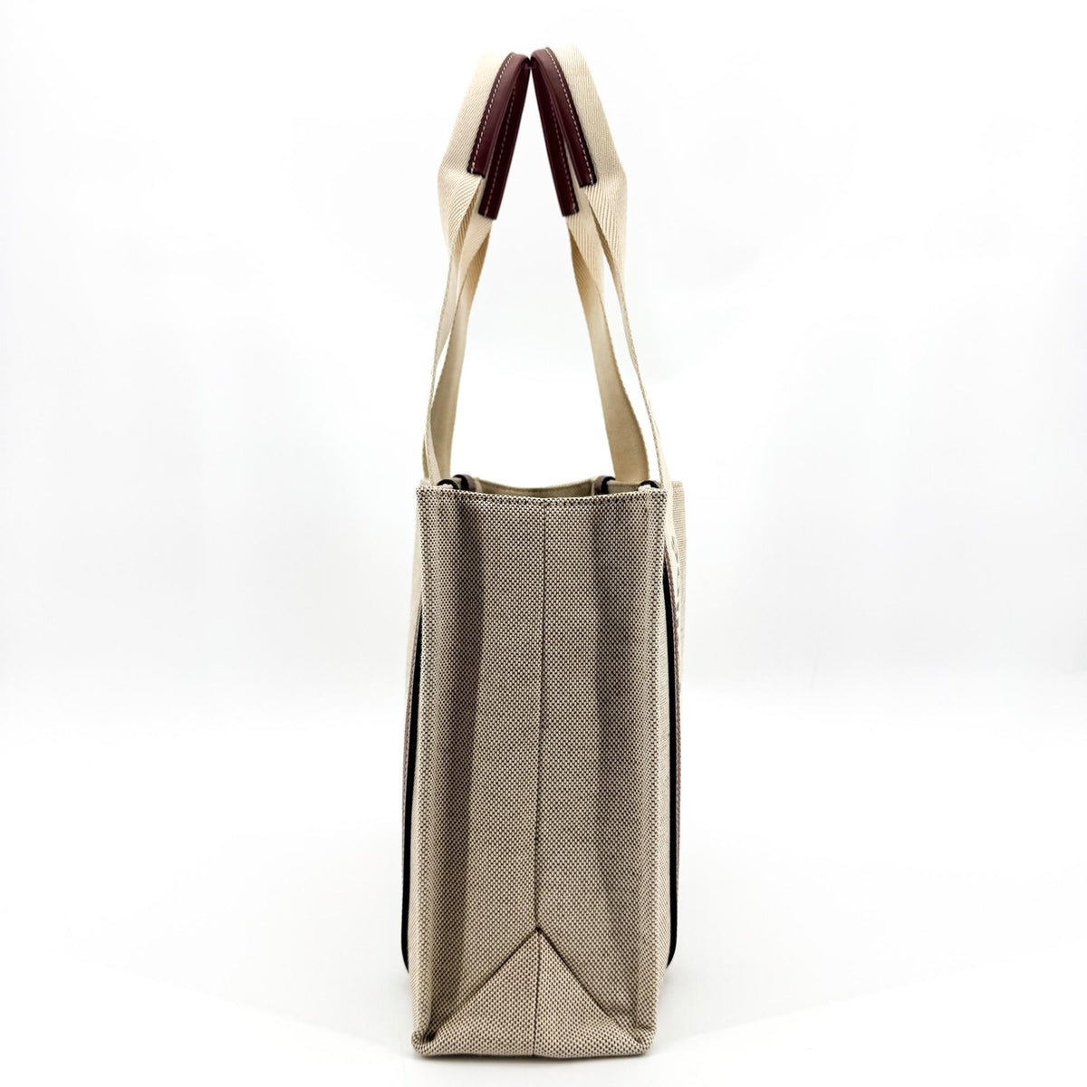 Chloe Woody Tote Canvas With Leather Beige Canvas Handbag (Pre-Owned)