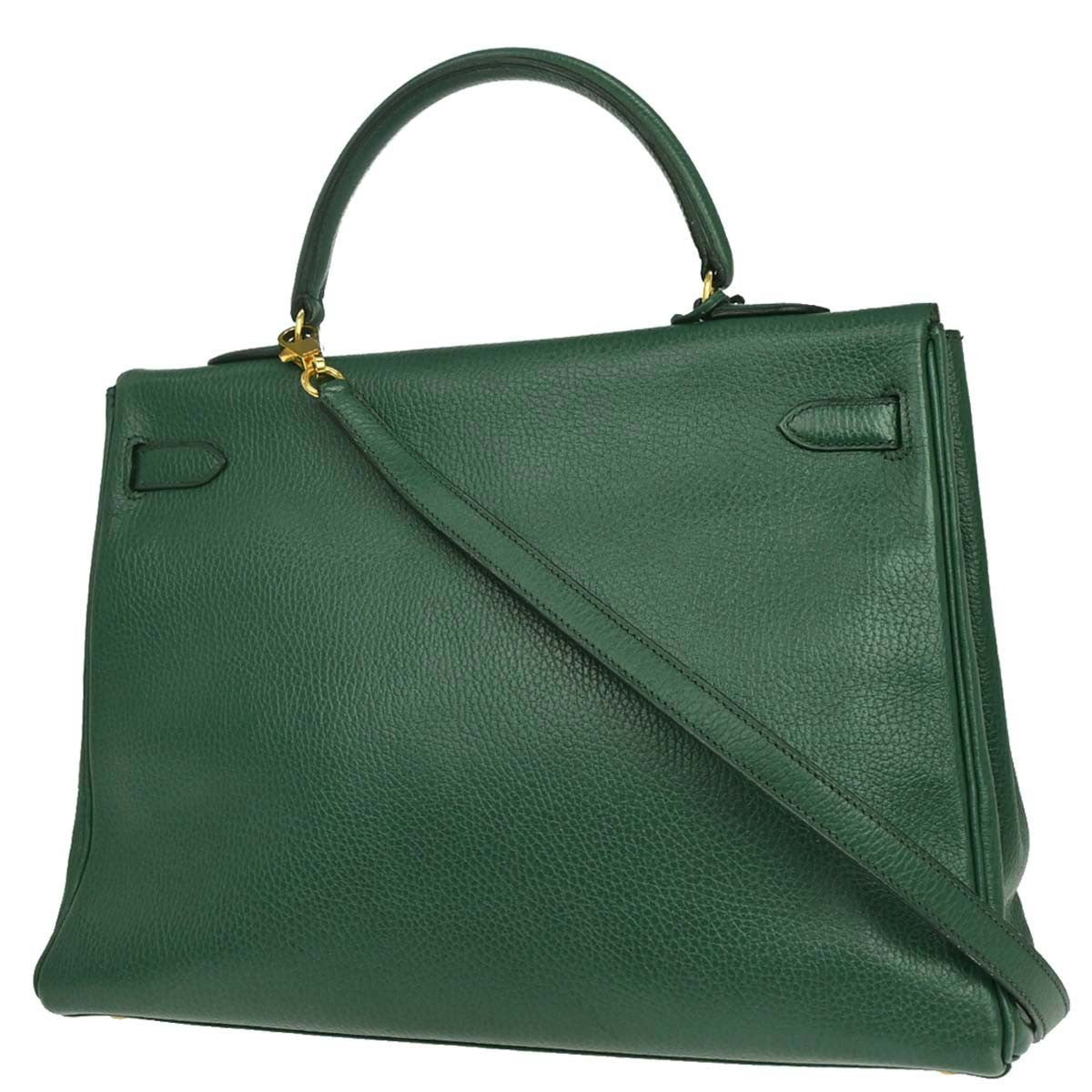 Hermes Kelly 2 Way Taurillon Clemence Green Leather Handbag (Pre-Owned)