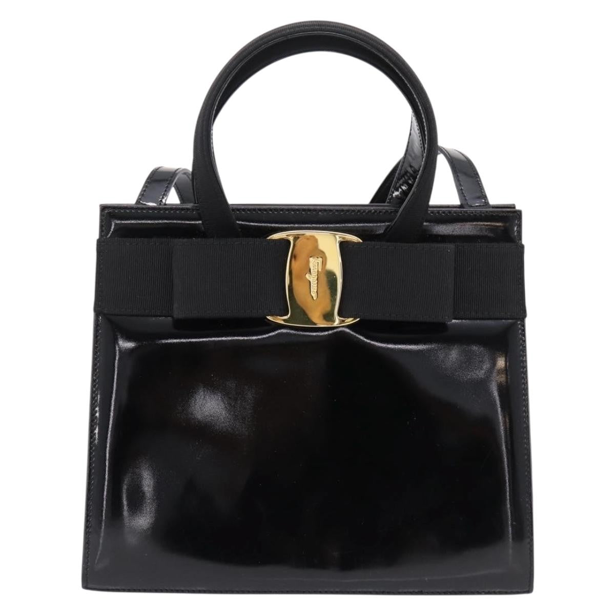 Salvatore Ferragamo Convertible Vara Bow Patent Leather Black Patent_Leather Handbag (Pre-Owned)