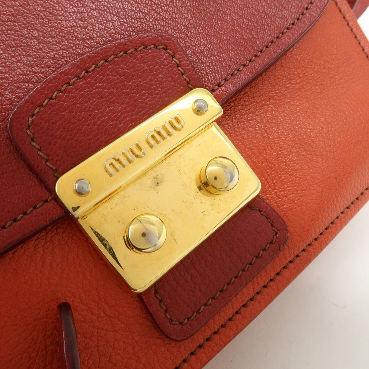 Miu Miu Madras Top Handle Leather Red Leather Handbag (Pre-Owned)