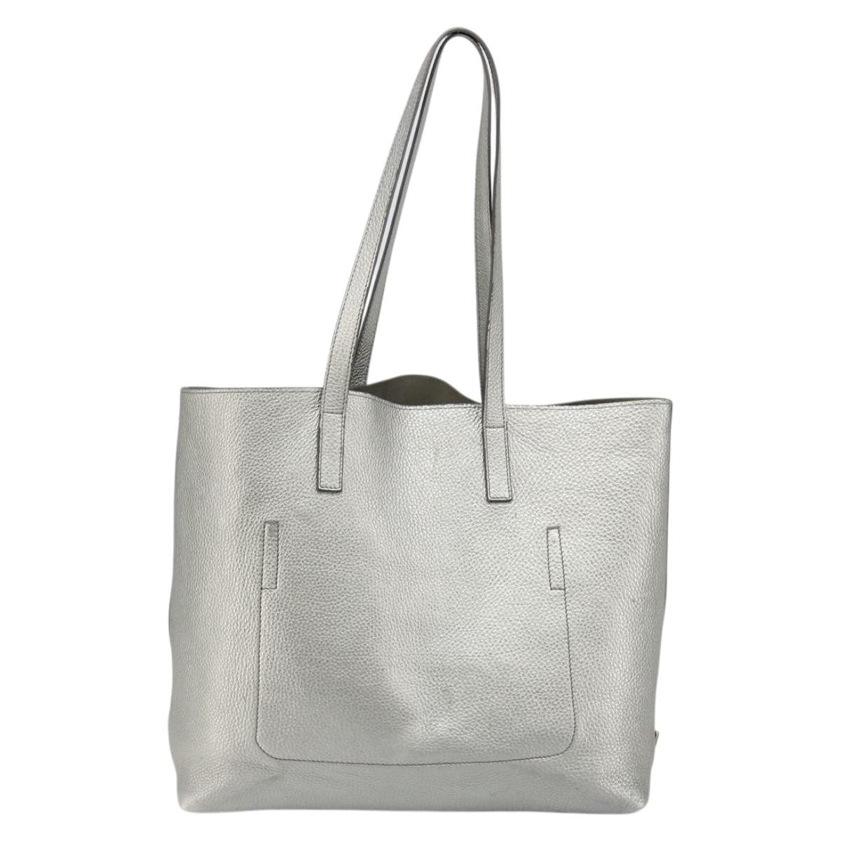 Prada Vintage Tote Leather Silver Leather Tote Bag Bag (Pre-Owned)