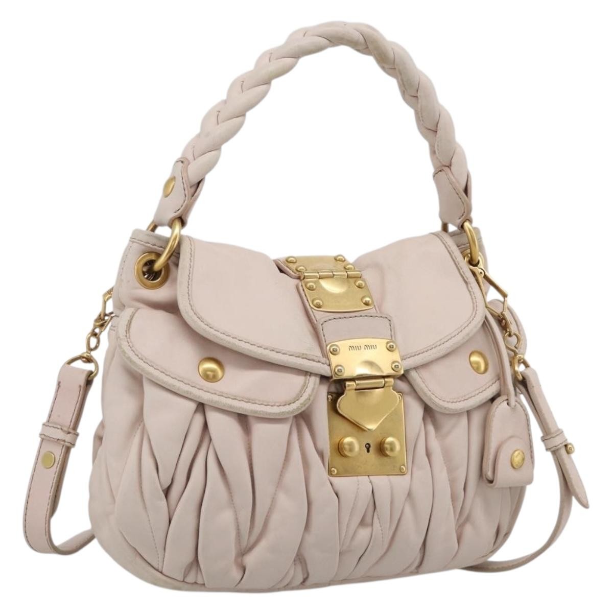 Miu Miu Coffer Hobo Matelasse Leather Pink Leather Handbag (Pre-Owned)
