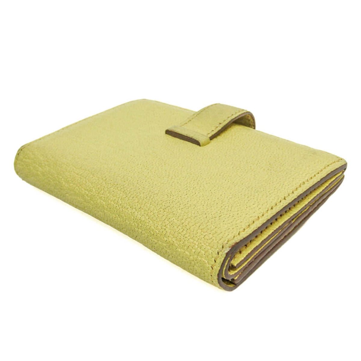 Hermes Bearn Chevre Mysore Yellow Leather Wallets Accessory (Pre-Owned)