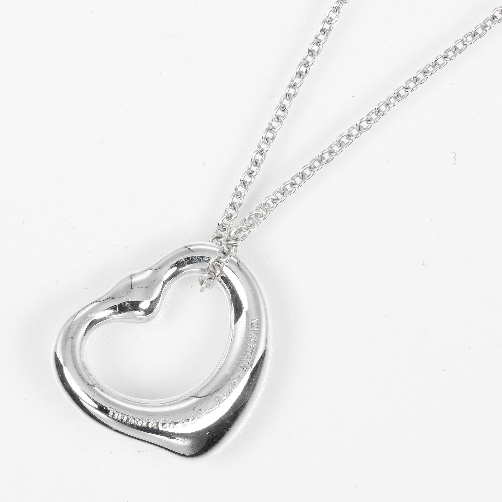 Tiffany & Co. Elsa Peretti Open Heart Pendant Sterling Silver With Pink Sapphire Silver Silver Necklace Jewelry (Pre-Owned)