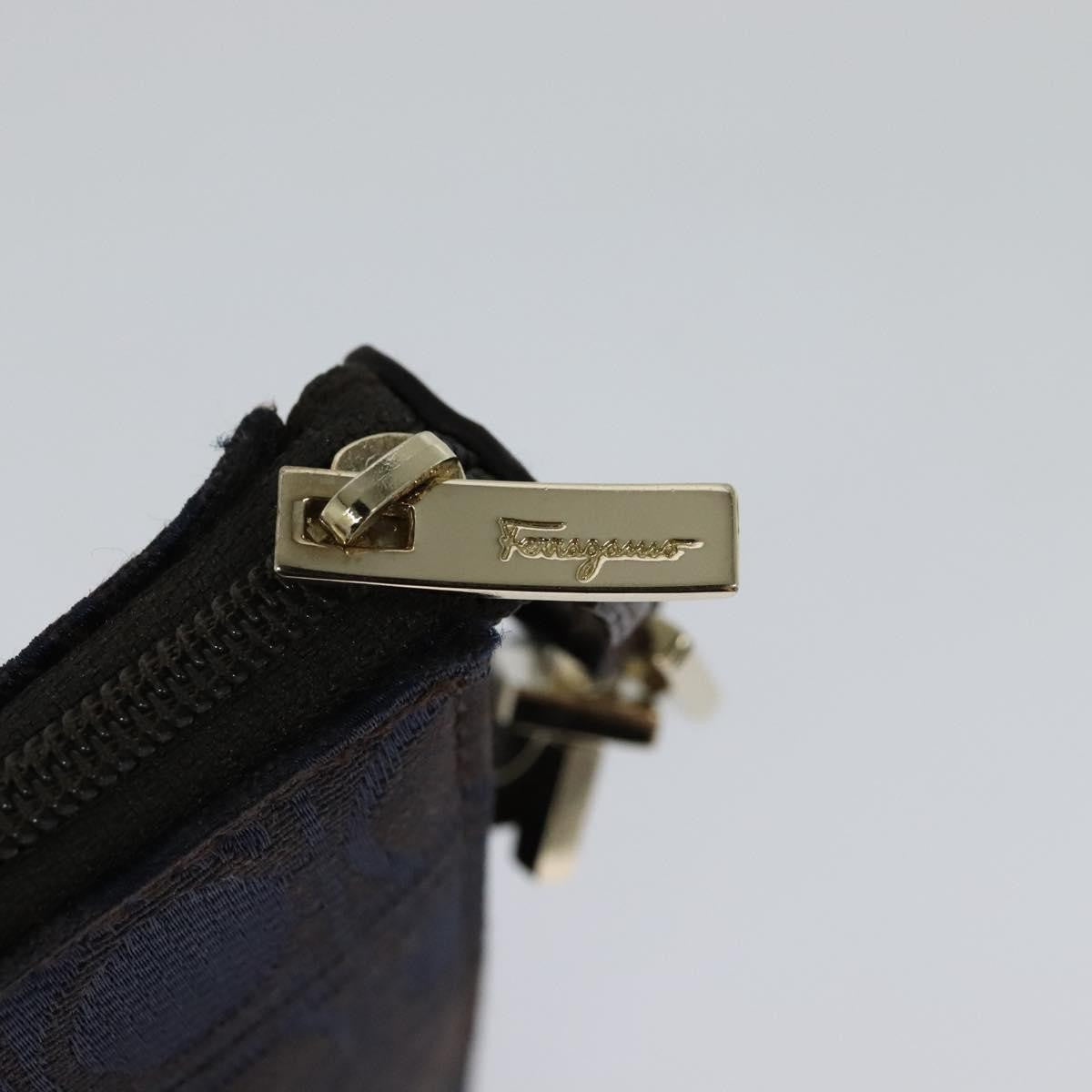 Salvatore Ferragamo Gancini Canvas Navy Canvas Handbag (Pre-Owned)