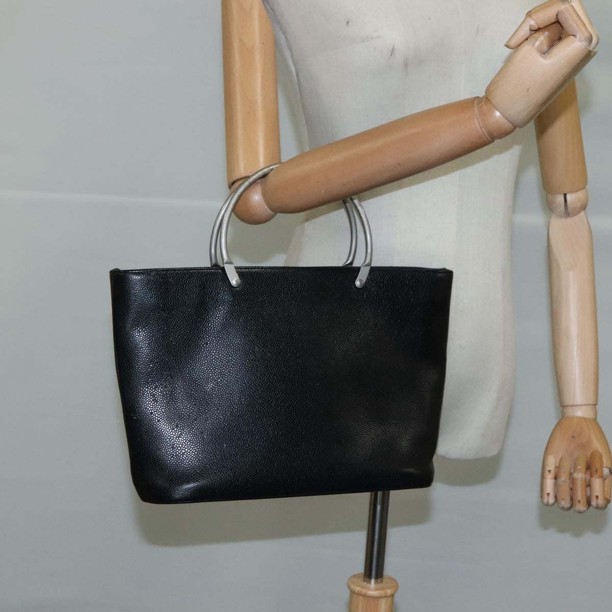 Chanel Vintage Tote Leather Black Leather Tote Bag Bag (Pre-Owned)