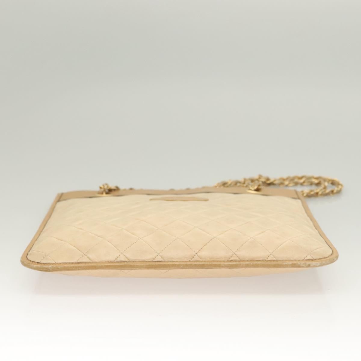 Chanel Chain Handle Leather Beige Leather Tote Bag Bag (Pre-Owned)
