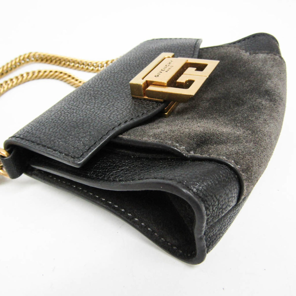 Givenchy Gv3 Flap Leather With Suede Black Leather Handbag (Pre-Owned)