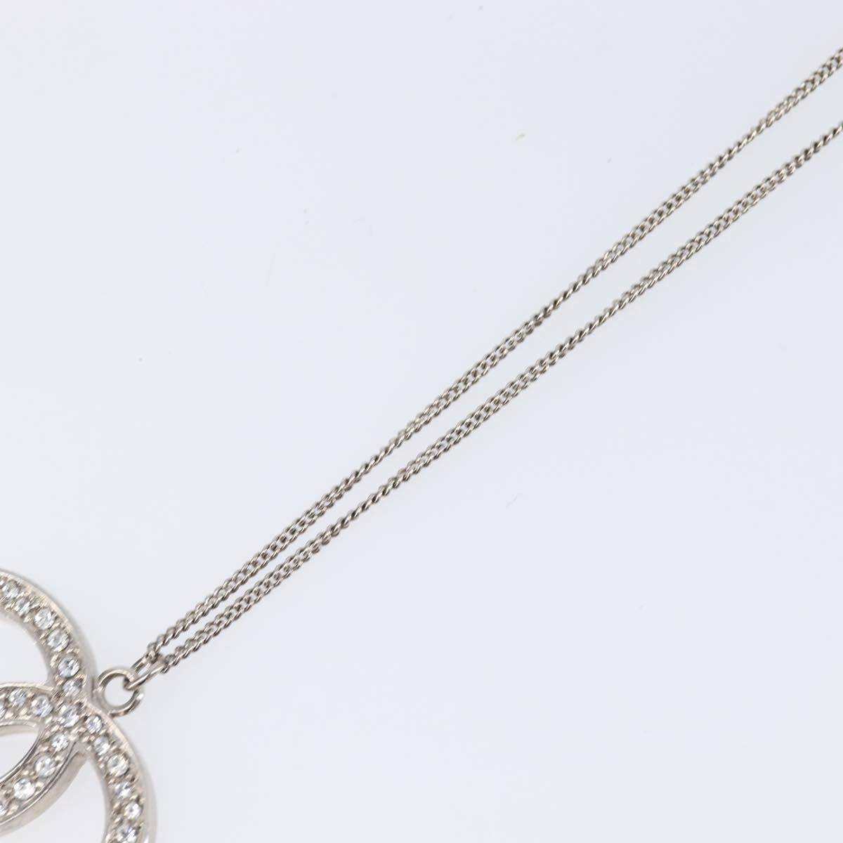 Chanel Cc Pendant Metal With Crystals Silver Metal Necklace Jewelry (Pre-Owned)