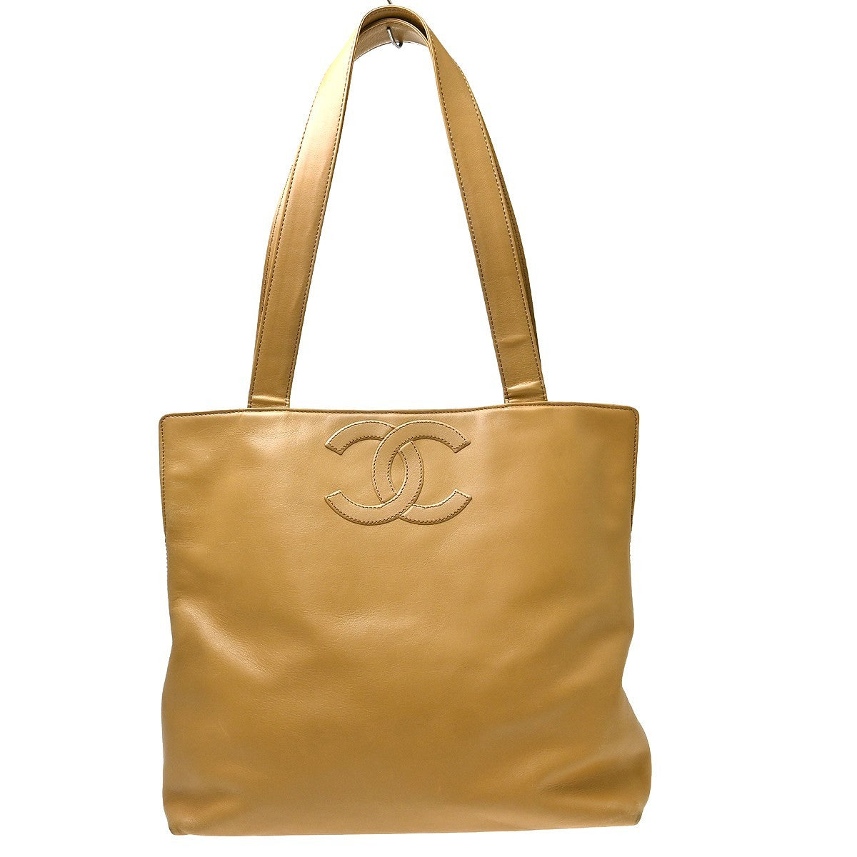 Chanel Vintage Cc Logo Tote Leather Beige Leather Tote Bag Bag (Pre-Owned)
