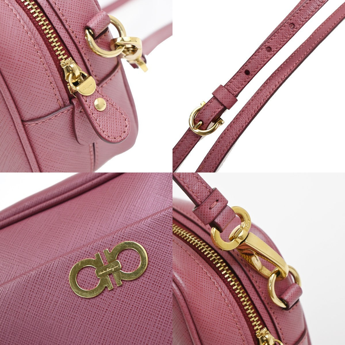 Salvatore Ferragamo Gancini Leather Pink Leather Shoulder Bag Bag (Pre-Owned)