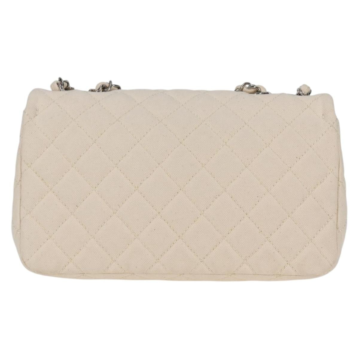 Chanel Cruise Flap Quilted Canvas White Canvas Handbag (Pre-Owned)